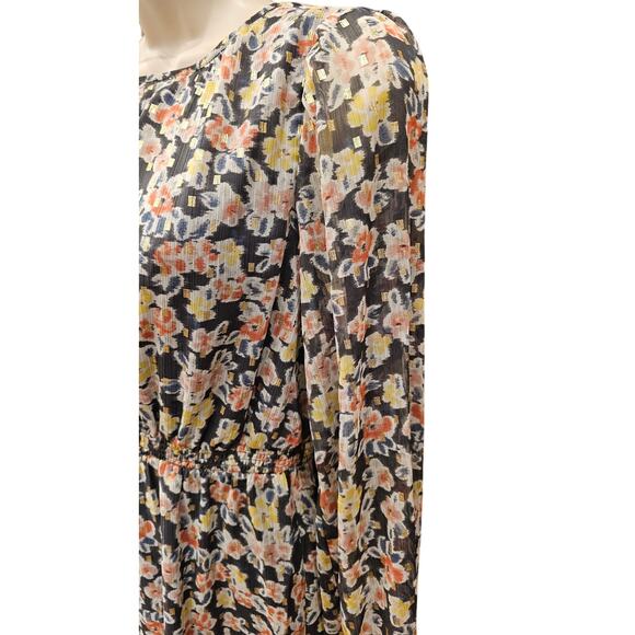 Loft Sheer Lined Midi Dress Floral Shimmery Size Small - Picture 5 of 7